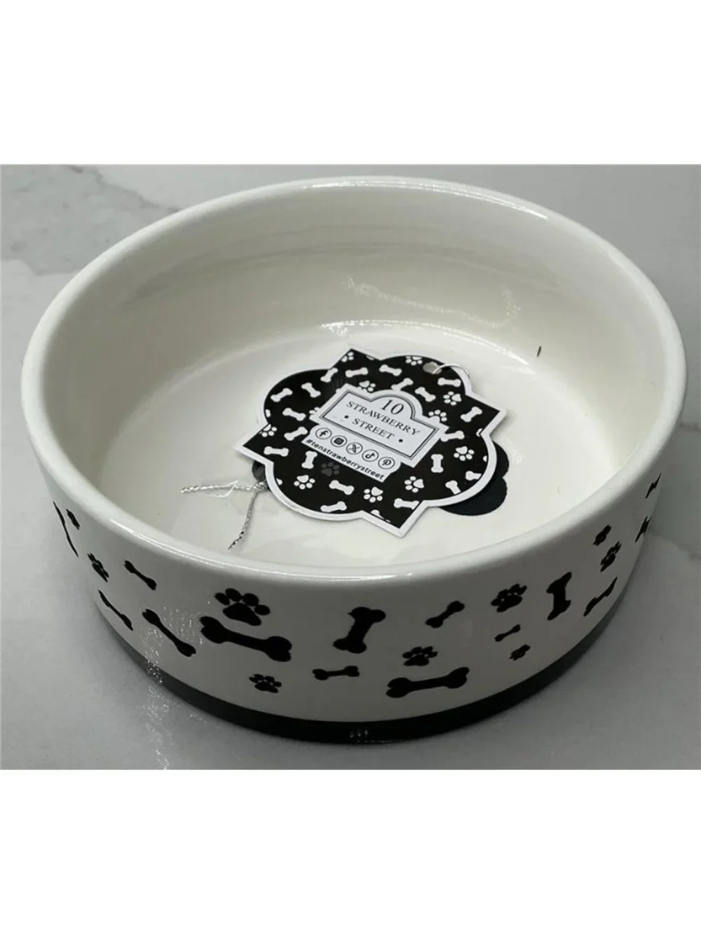 10 Strawberry Street Pet Bowl Black Bone Embossed Ceramic New